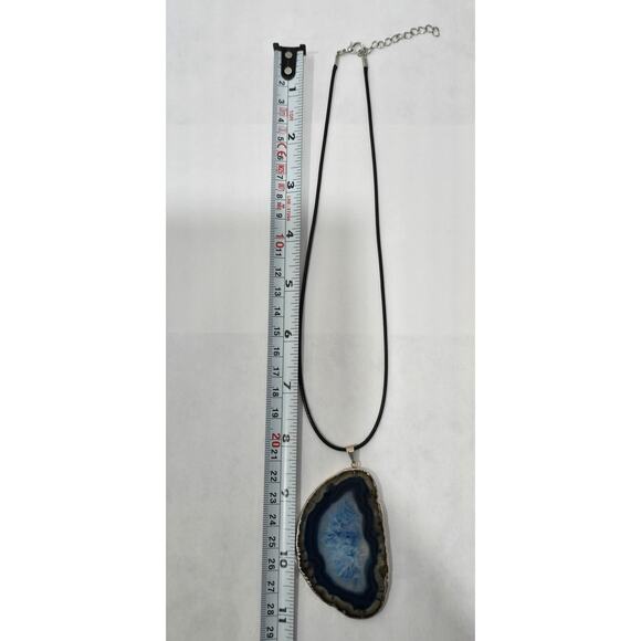 Blue Agate Slice Pendant Necklace | Natural Stone | Adjustable Cord - Picture 12 of 16